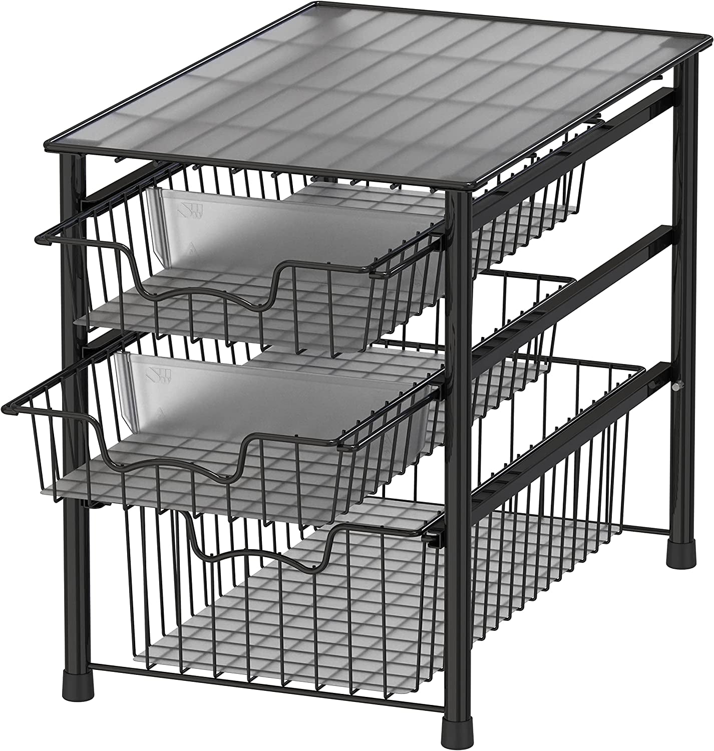 3-Tier Stackable Sliding Basket Storage Organizer Drawer for Bathroom and Kitchen, Black