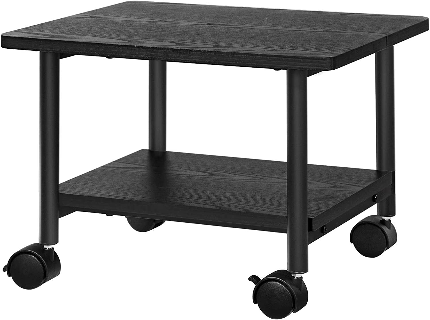 Industrial under Desk Printer Stand, 2-Tier Mobile Machine Cart with Shelf, Heavy Duty Storage Rack for Office and Home, Black UOPS02B