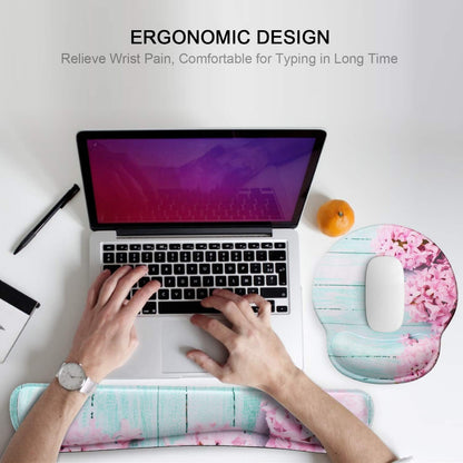 Ergonomic Mouse Pad Wrist Support and Keyboard Wrist Rest Set with Non-Slip, Memory Form-Filled, Mouse Pad with Wrist Rest Cushion for Hand Computer Desk Gaming Office Laptop, Teal Pink Floral