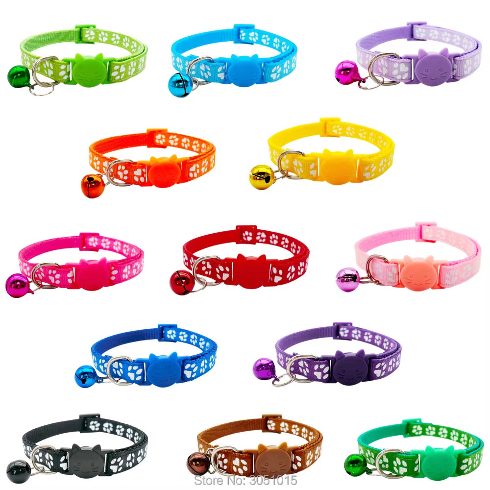 24Pcs Pet Dog Paw Collar-Cute New Small Pets Accessories Wholesale Kitty Collars with Safety Cat Designed Buckle Colorful Bells