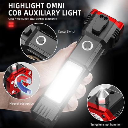 Car Safety Hammer Multifunctional Charging Power Work Light Emergency Fire Self-Rescue Breaking Window Self-Defense Flashlight