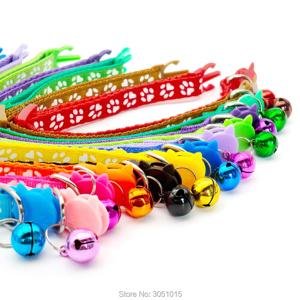 24Pcs Pet Dog Paw Collar-Cute New Small Pets Accessories Wholesale Kitty Collars with Safety Cat Designed Buckle Colorful Bells