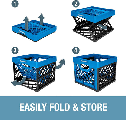 Collapsible Milk Crate, Neptune Blue, 3PK - 25L (6 Gal) Stackable Storage Bins, Holds 50Lbs per Bin - Clevercrates Are Heavy Duty, Plastic Collapsible Storage Crate for Multi Purposes