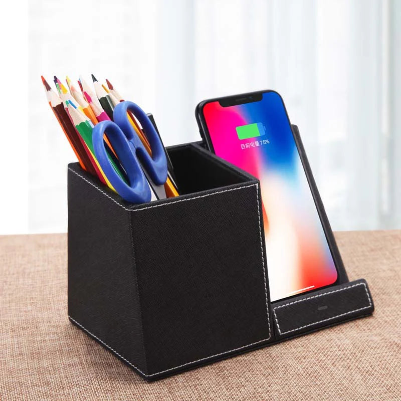 Leather Pen Holder Wireless Charger Wireless Phone Charger and Pen Holder Fast Charging Phone