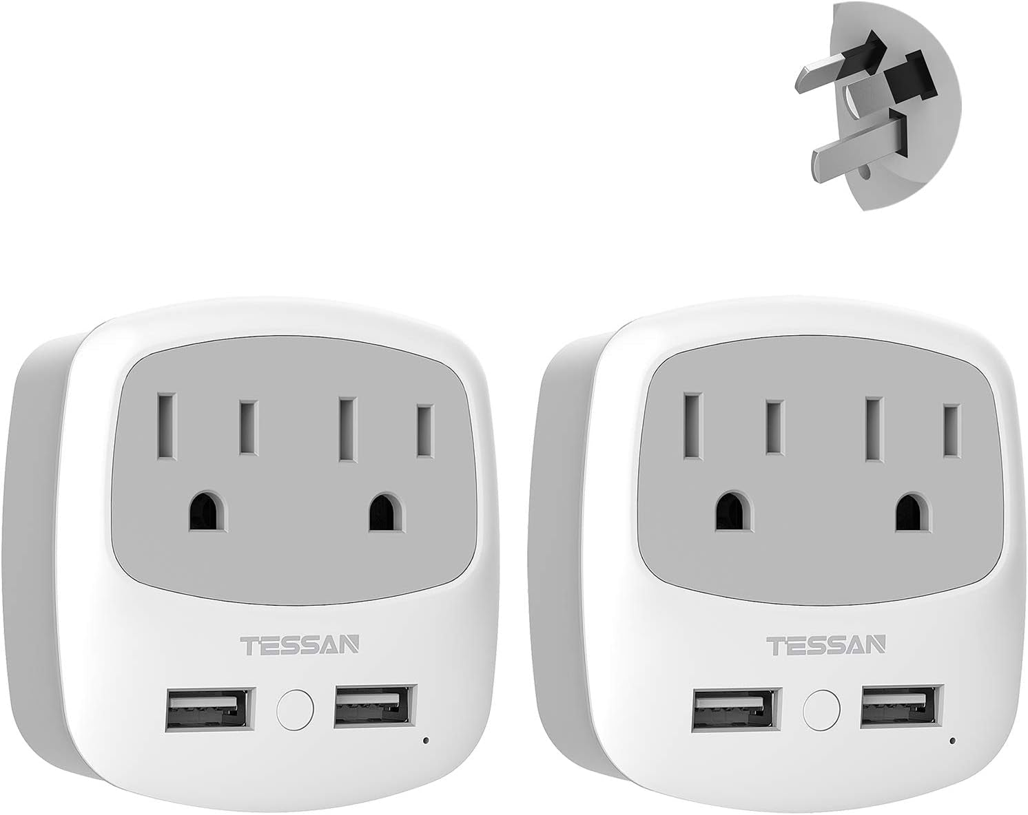 Australia New Zealand Power Converter, Type I Travel Plug Adapter with 2 USB Ports 2 AC Outlets, US to Australian Argentina Fiji China Au Adaptor