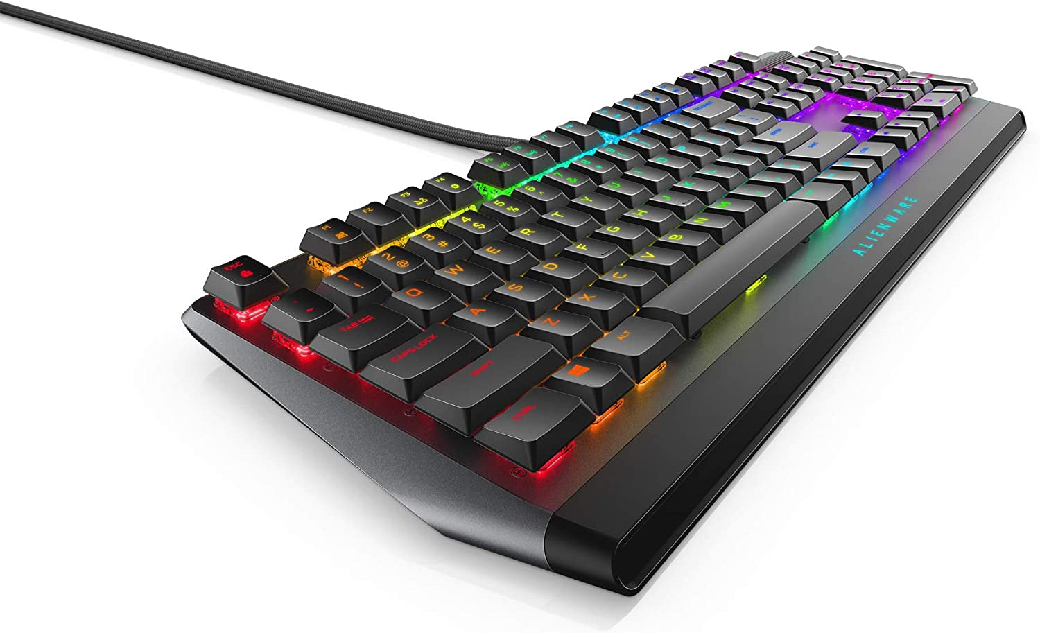 Low-Profile RGB Gaming Keyboard AW510K, Alienfx per Key RGB LED Color Backlighting, Media CONTROLS & USB Passthrough, Cherry MX Low Profile Red Switches