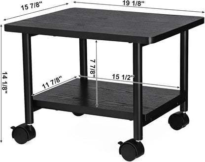 Industrial under Desk Printer Stand, 2-Tier Mobile Machine Cart with Shelf, Heavy Duty Storage Rack for Office and Home, Black UOPS02B