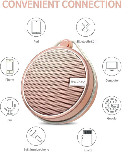 C12 IPX7 Waterproof Shower Bluetooth Speaker, Portable Small Speaker, Speakers Bluetooth Wireless Loud Clear Sound Support TF Card Suction Cup for Outdoor Kayak Canoe Beach Gift (Cashmere Pink)