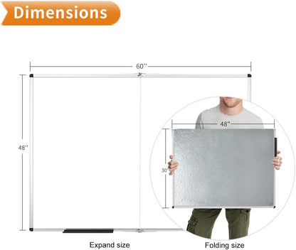 Large Dry Erase White Board/Magnetic Foldable Whiteboard, 60 X 48 Inches, Silver Aluminium Frame