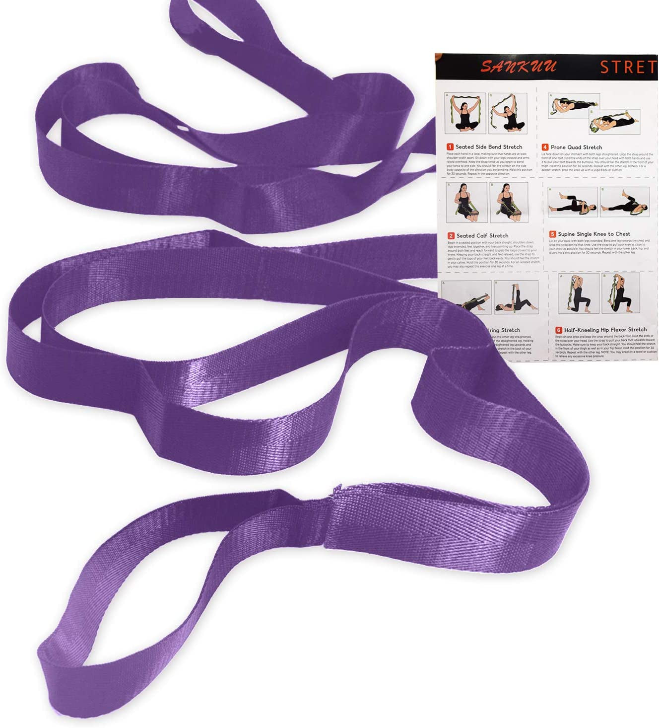 Yoga Straps Stretching Strap with 12 Loops Workout Poster, Straps for Stretching Physical Therapy Equipment Long Stretch Out Bands for Exercise, Pilates and Gymnastics for Women Men