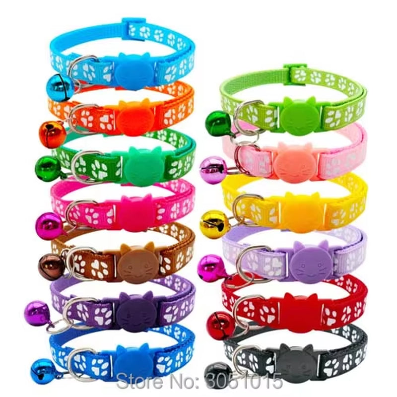 24Pcs Pet Dog Paw Collar-Cute New Small Pets Accessories Wholesale Kitty Collars with Safety Cat Designed Buckle Colorful Bells