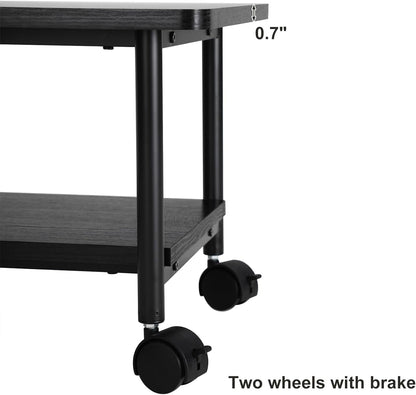 Industrial under Desk Printer Stand, 2-Tier Mobile Machine Cart with Shelf, Heavy Duty Storage Rack for Office and Home, Black UOPS02B