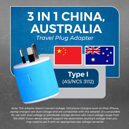 Australia, New Zealand, China Travel Plug Adapter with Dual USB - Type I (U2U-16), Will Work with Cell Phones, Camera, Laptop, Tablets, Ipad, Iphone and More