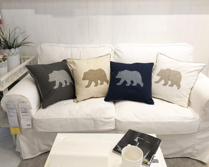 Embroidered Throw Pillow Covers Bear Pattren 18X18 Inches for Living Room Cotton Cushions Covers (Khaki) … …