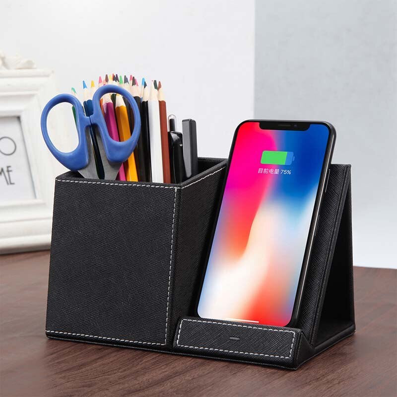 Leather Pen Holder Wireless Charger Wireless Phone Charger and Pen Holder Fast Charging Phone