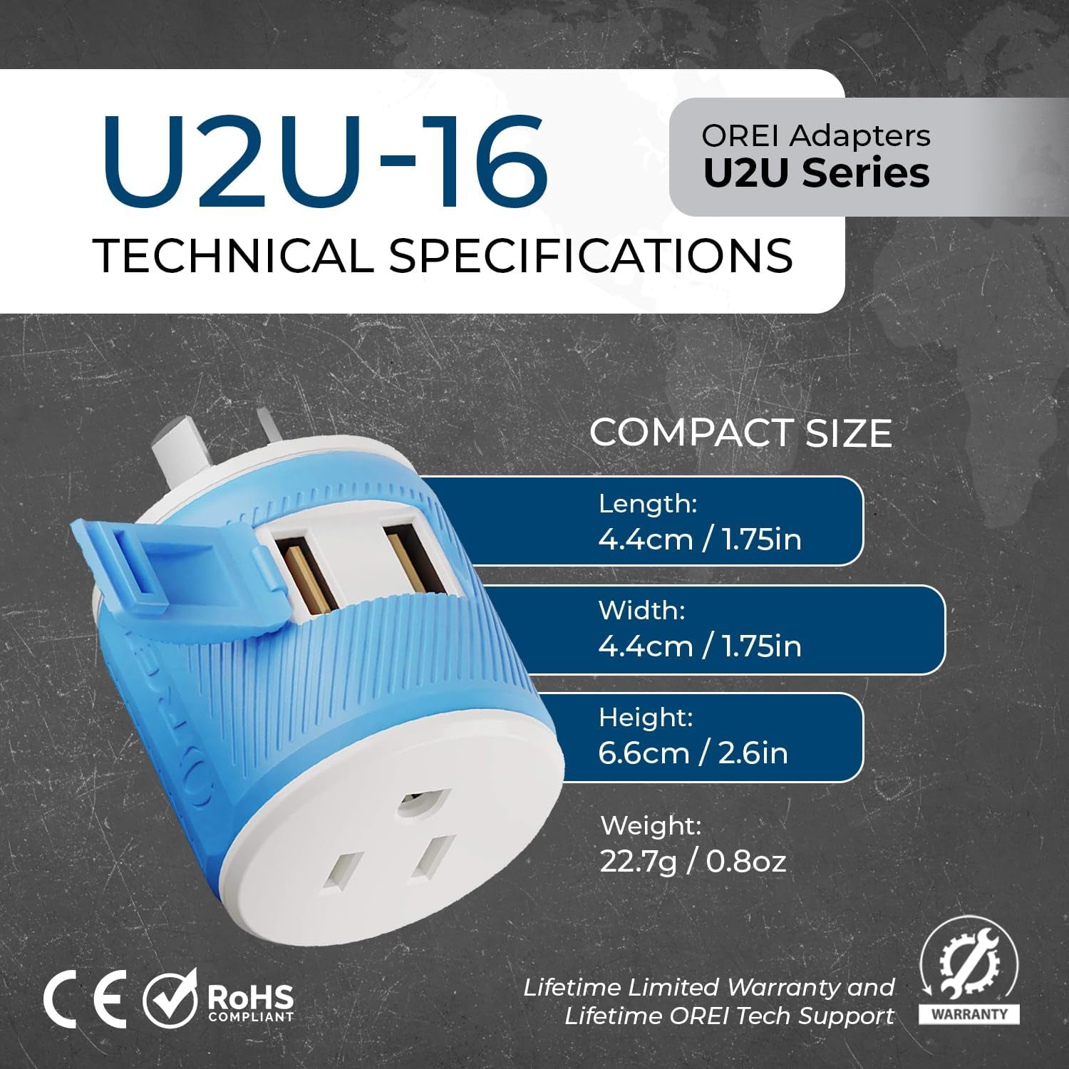 Australia, New Zealand, China Travel Plug Adapter with Dual USB - Type I (U2U-16), Will Work with Cell Phones, Camera, Laptop, Tablets, Ipad, Iphone and More