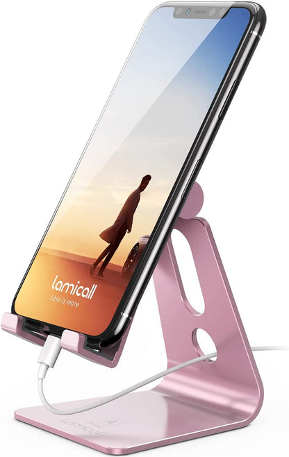 Adjustable Cell Phone Stand -  Phone Desk Holder, Cradle, Dock, Compatible with Iphone 12 Mini 11 Pro Xs Max XR X 8 7 6 plus SE Charging, Desktop Accessories - Rose Gold