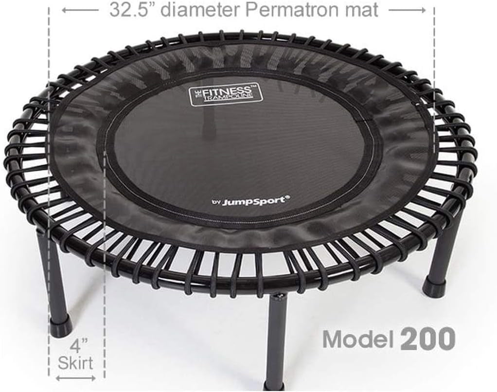 200 in Home Cardio Fitness Rebounder - Durable Silent Bounce Mini Trampoline with Premium Bungees, Workout DVD, and Online Access to Video Workouts - Safe and Gentle on the Body