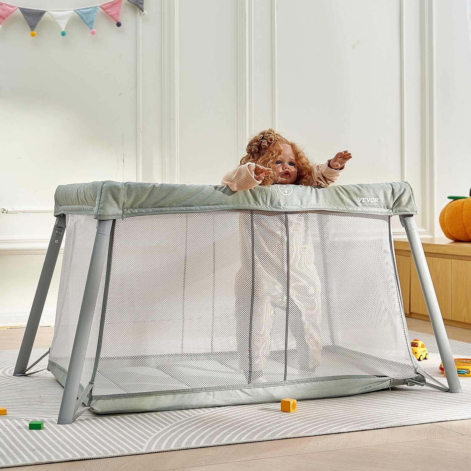 VEVOR Baby Travel Crib and Play Yard Folding Baby Playpen with Soft Mattress Pad