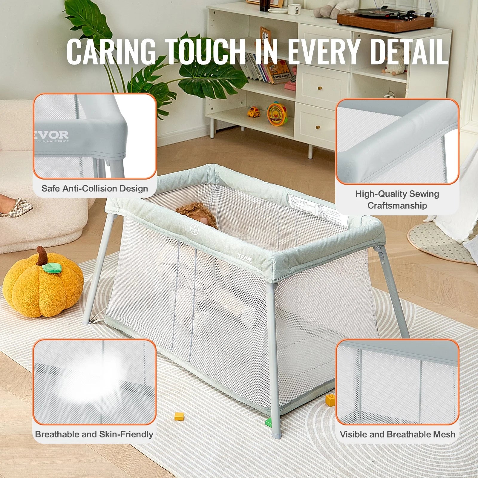 VEVOR Baby Travel Crib and Play Yard Folding Baby Playpen with Soft Mattress Pad