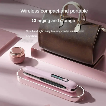 Wireless Hair Straightener Flat Iron Mini 2 in 1 Roller USB 5000Mah Max 200 Degree Portable Cordless Curler 4 Levels Dry and Wet Uses