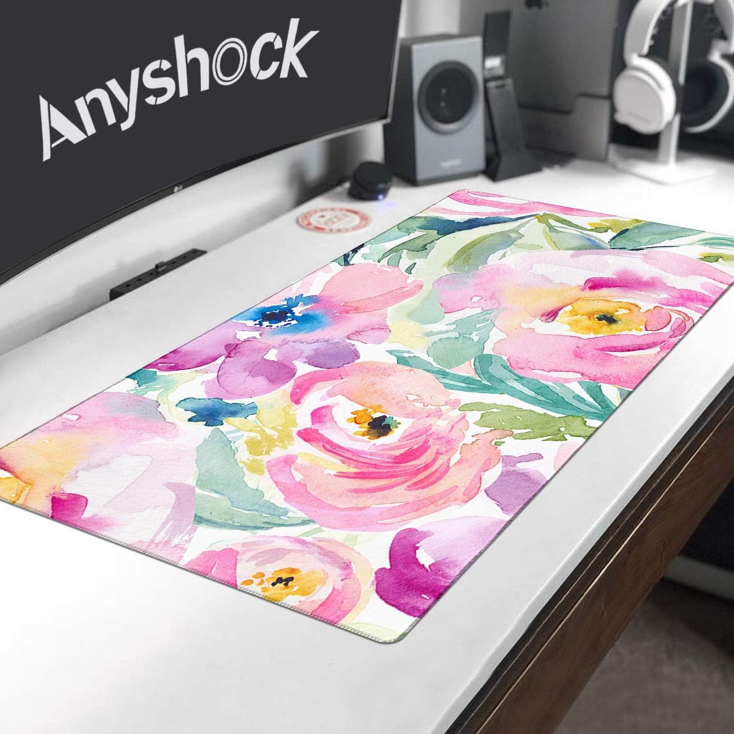 Floral Mouse Pad, Large Desk Mat for Keyboard and Mouse, Cute Desk Pad Mat with Stitched Edges, Non Slip Big Mouse Pad for Office Home, 31.5'' X 15.7'' (Pink Peony)