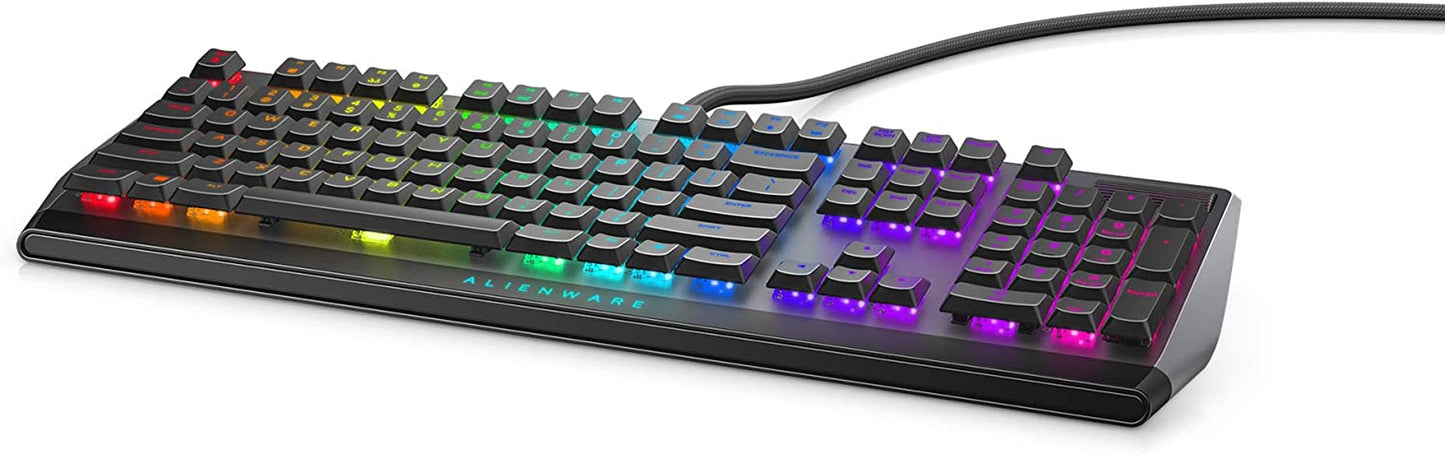 Low-Profile RGB Gaming Keyboard AW510K, Alienfx per Key RGB LED Color Backlighting, Media CONTROLS & USB Passthrough, Cherry MX Low Profile Red Switches