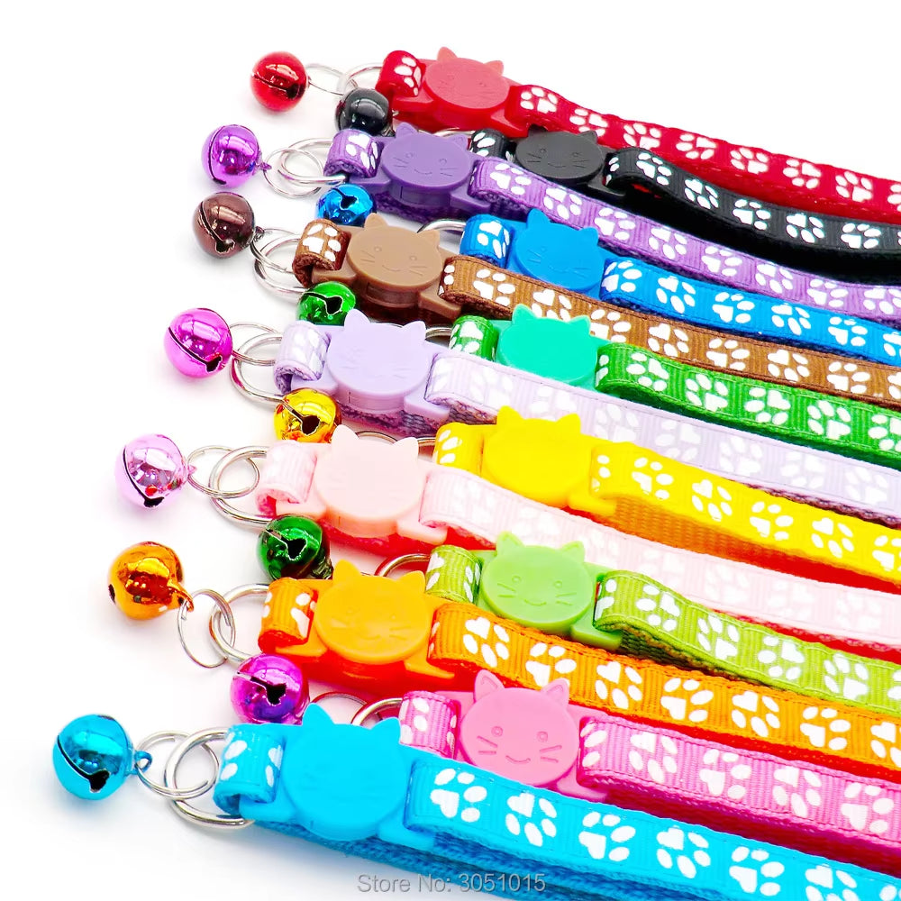 24Pcs Pet Dog Paw Collar-Cute New Small Pets Accessories Wholesale Kitty Collars with Safety Cat Designed Buckle Colorful Bells