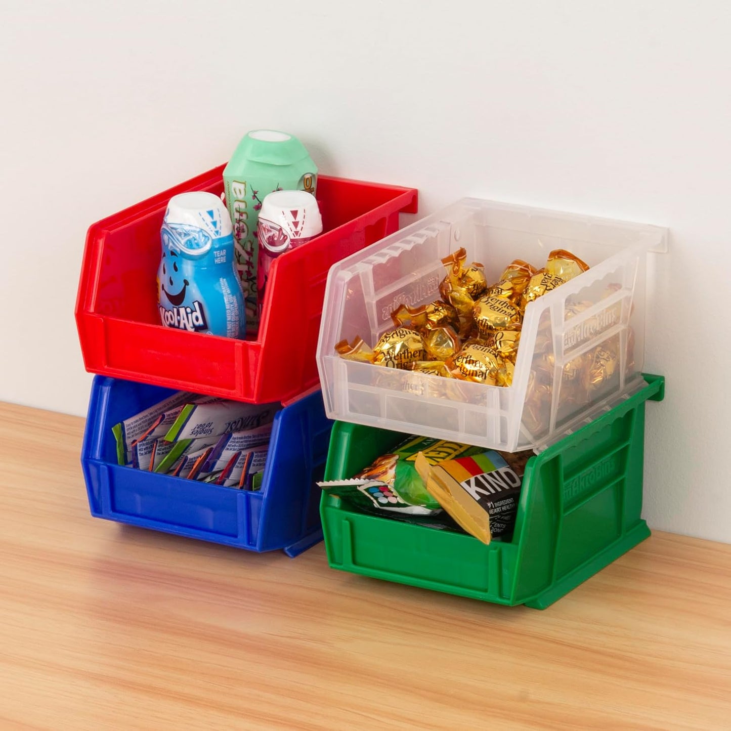 08212 Akrobins Plastic Storage Bins, Space-Saving Stackable Bins to Use for Garage Organization Bins, Pantry Organization, Craft Storage, 5-Inch X 4-Inch X 3-Inch, Red, 6-Pack