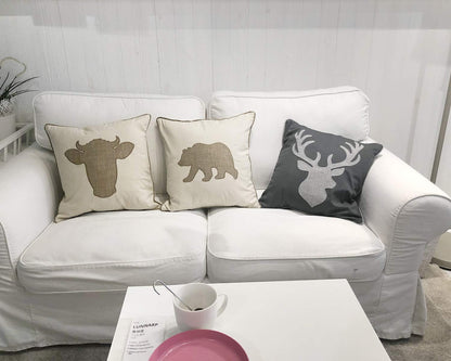 Embroidered Throw Pillow Covers Bear Pattren 18X18 Inches for Living Room Cotton Cushions Covers (Khaki) … …