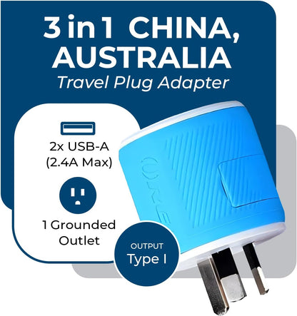 Australia, New Zealand, China Travel Plug Adapter with Dual USB - Type I (U2U-16), Will Work with Cell Phones, Camera, Laptop, Tablets, Ipad, Iphone and More