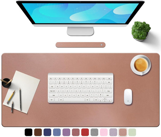 PU Leather Desk Pad with Suede Base, Multi-Color Non-Slip Mouse Pad, 36” X 17” Waterproof Desk Writing Mat, Large Desk Blotter Protector(Champagne Gold)