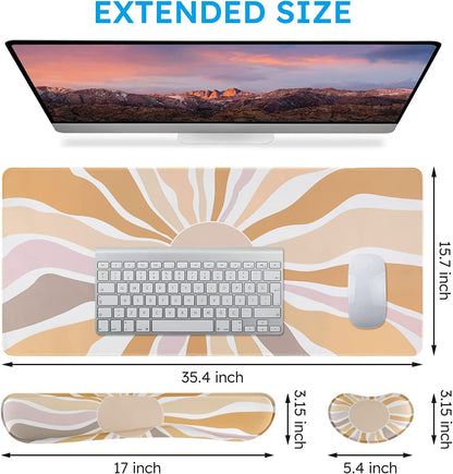 Keyboard Wrist Rest Mouse Pad Set(35.4X15.7 In), Large Gaming Mouse Pad Wrist Support, Memory Foam, Easy Typing Pain Relief, 3In1 XXL Ultra Thick Desk Mat Pad for Computer Keyboard (Sunshine)